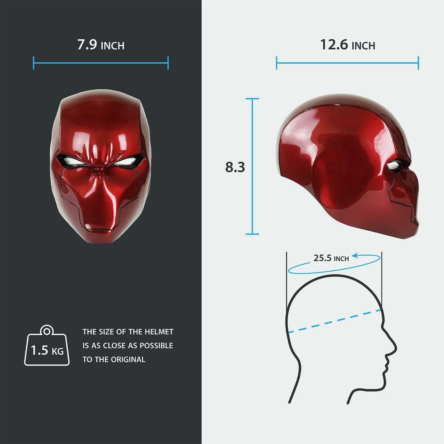 Red Hood Helmet with LED lights - Image 13
