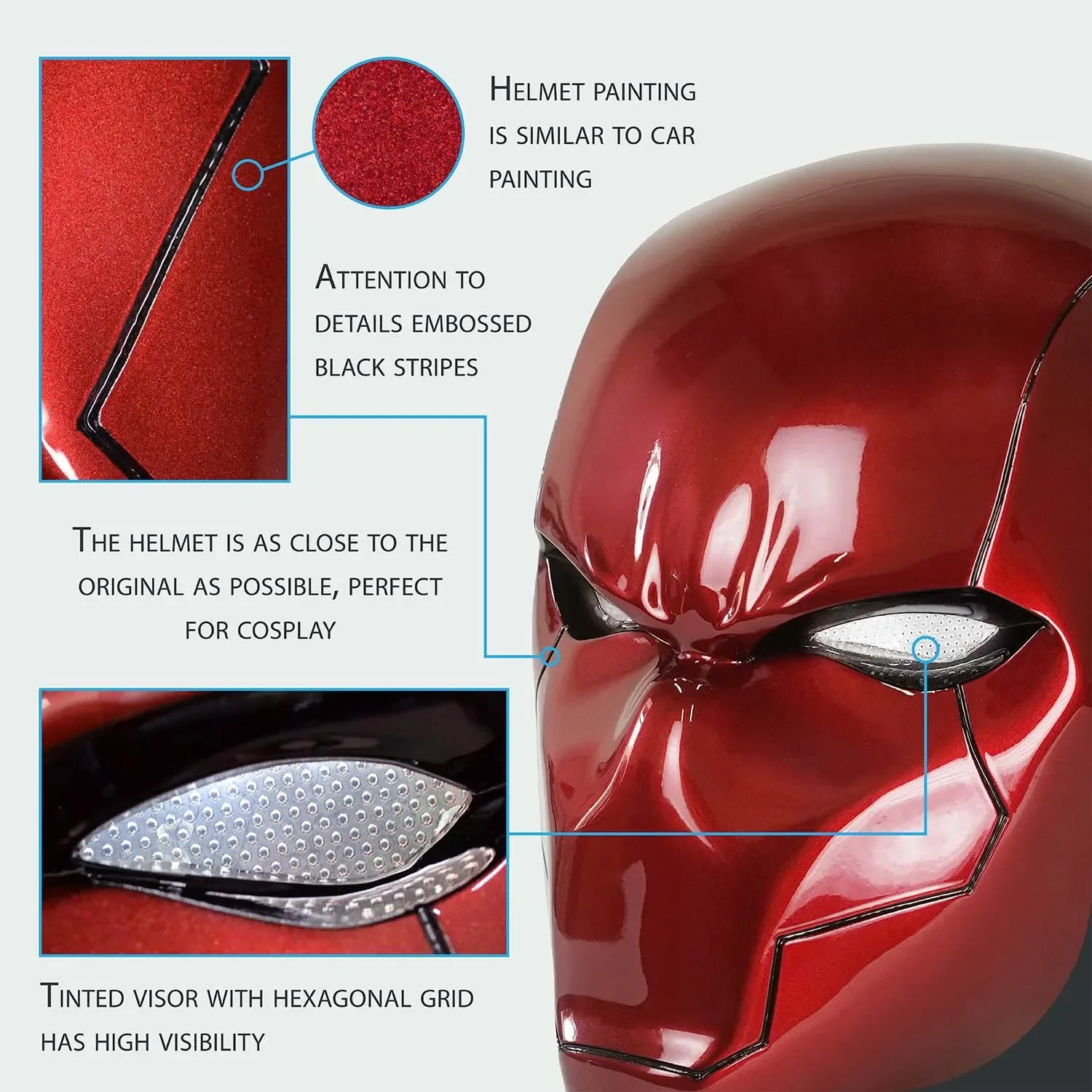 Red Hood Helmet with LED lights - Image 8